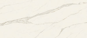 Porcelain white marble effect with subtle gray veins in 2m in stock through vein technology polished and matte