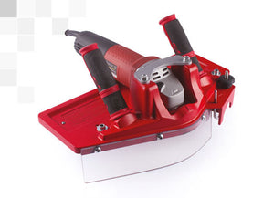 Toprofile , tile beveling machine, by Montolit, red in color and has two handles.