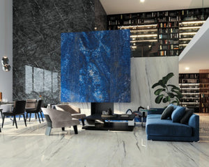 Porcelain slabs for backsplashes, countertops, showers, bathroom walls, fireplaces, feature walls, washbasins, custom furniture, high traffic flooring and facades.