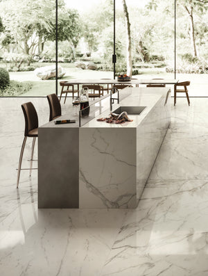 Porcelain slabs for backsplashes, countertops, showers, bathroom walls, fireplaces, feature walls, washbasins, custom furniture, high traffic flooring and facades.
