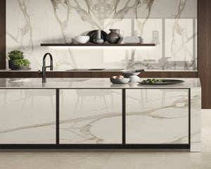 Porcelain slabs for backsplashes, countertops, showers, bathroom walls, fireplaces, feature walls, washbasins, custom furniture, high traffic flooring and facades.