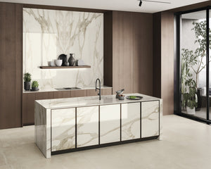 Porcelain slabs for backsplashes, countertops, showers, bathroom walls, fireplaces, feature walls, washbasins, custom furniture, high traffic flooring and facades.