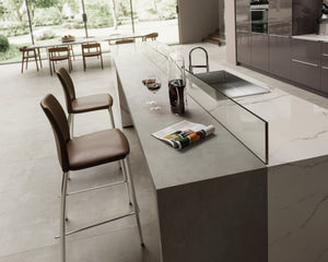 Creating a unique look with various large format tile porcelain tile, this space offers a customized and functional kitchen space. The samples can be viewed near me. 
