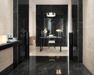 Porcelain slabs for backsplashes, countertops, showers, bathroom walls, fireplaces, feature walls, washbasins, custom furniture, high traffic flooring and facades.