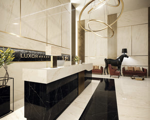 Porcelain slabs for backsplashes, countertops, showers, bathroom walls, fireplaces, feature walls, washbasins, custom furniture, high traffic flooring and facades.