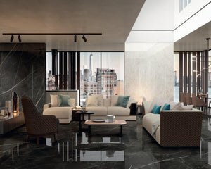 Porcelain slabs for backsplashes, countertops, showers, bathroom walls, fireplaces, feature walls, washbasins, custom furniture, high traffic flooring and facades.