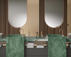 Porcelain slabs for backsplashes, countertops, showers, bathroom walls, fireplaces, feature walls, washbasins, custom furniture, high traffic flooring and facades.