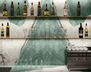 Porcelain slabs for backsplashes, countertops, showers, bathroom walls, fireplaces, feature walls, washbasins, custom furniture, high traffic flooring and facades.