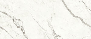White marble porcelain effect large format tile book match with gray veins on a white background in stock in Edmonton Western Canada