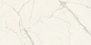Porcelain white marble effect with subtle gray veins in 2m in stock through vein technology polished and matte