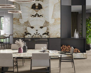 Porcelain slabs for backsplashes, countertops, showers, bathroom walls, fireplaces, feature walls, washbasins, custom furniture, high traffic flooring and facades.
