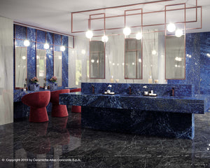 Porcelain slabs for backsplashes, countertops, showers, bathroom walls, fireplaces, feature walls, washbasins, custom furniture, high traffic flooring and facades.