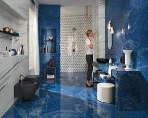 Porcelain slabs for backsplashes, countertops, showers, bathroom walls, fireplaces, feature walls, washbasins, custom furniture, high traffic flooring and facades.