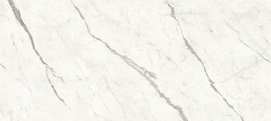 White marble porcelain effect large format tile book match with gray veins on a white background in stock in Edmonton Western Canada
