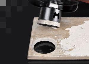 Mondrillo Diamond Core Drill Bit, by Montolit, completed drilling a circle hole in a large format tile.